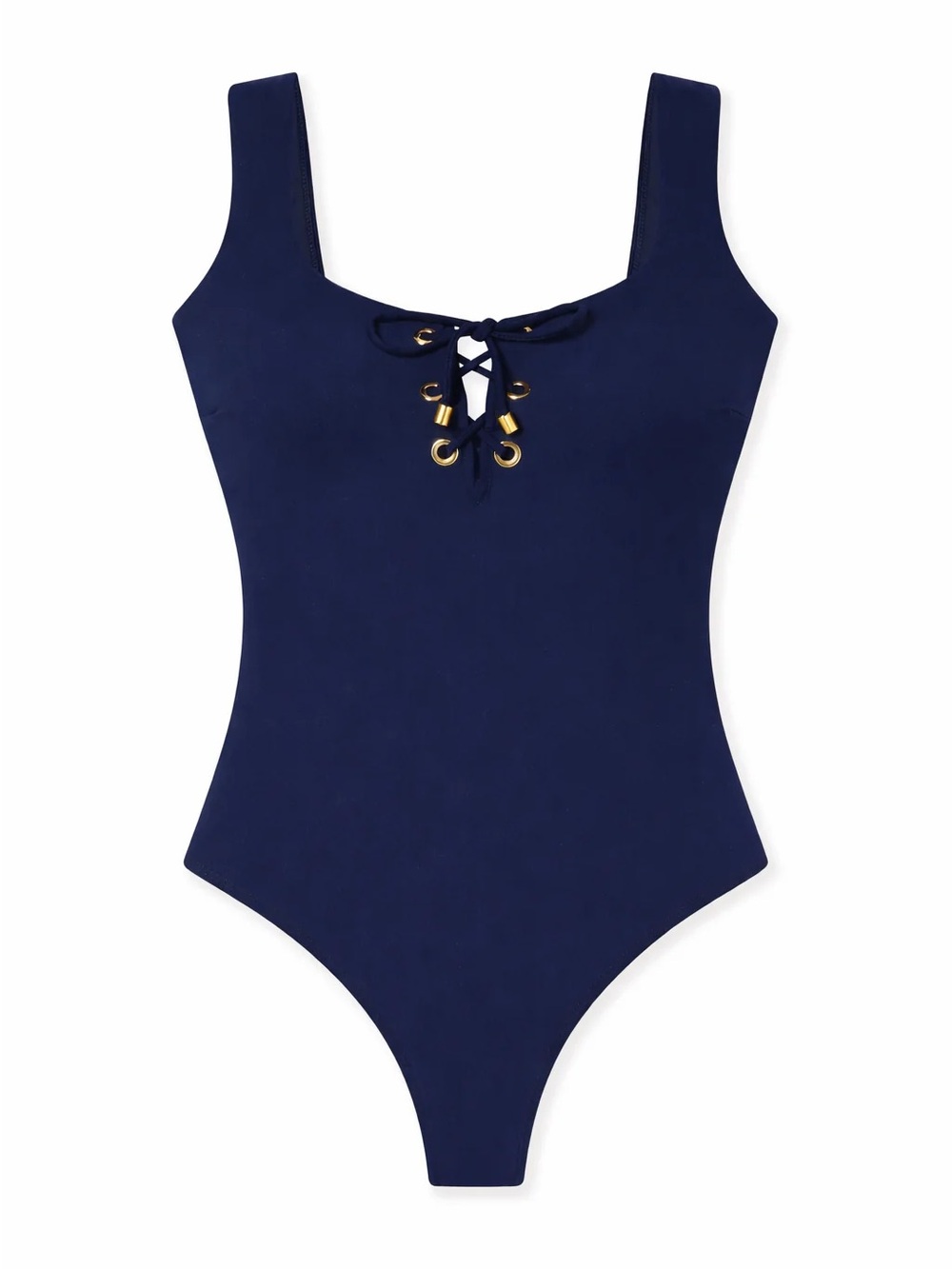Stylest Swim Lace Up Square Neck Tank Navy Swimsuit Size Small NWT